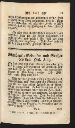 Glaubens-Gedanken und Seufzer bey dem Heil. Tisch.