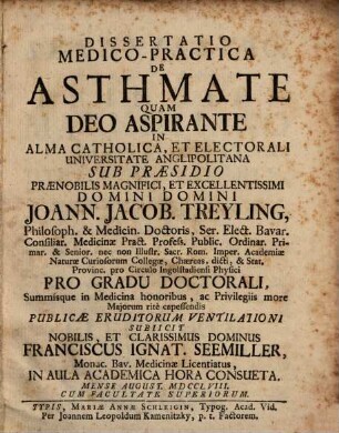 Diss. med. pract. de asthmate quam deo aspirante