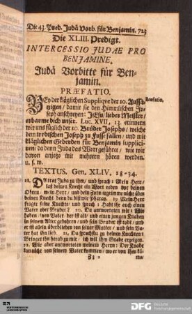 Die XLIII. Predigt. Intercessio Judæ Pro Benjamine. Judä Vorbitte für Benjamin