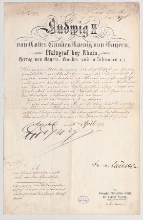 Ludwig II. von Bayern (1845 - 1886) Autographen: Brief von Ludwig II. an Bernhard Küffner - BSB Autogr.Cim. Ludwig .72