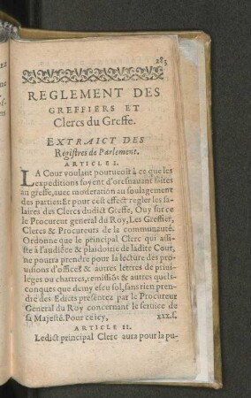 Reglement des Greffiers et Clercs du Greffe.