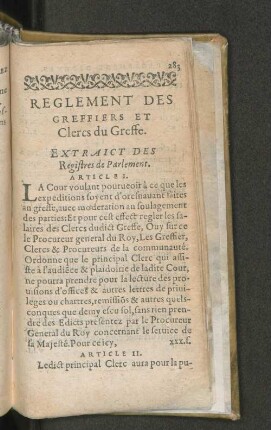 Reglement des Greffiers et Clercs du Greffe.