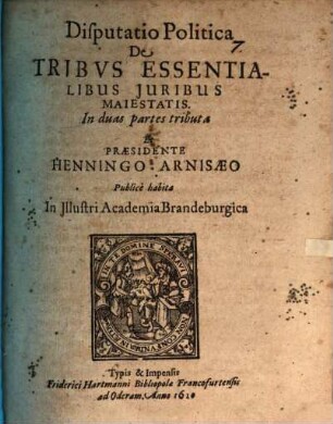 Disp. polit. de tribus essentialibus iuribus maiestatis