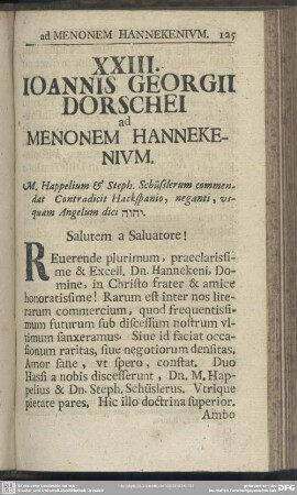 XXIII. Ioannis Georgii Dorschei ad Menonem Hannekenium