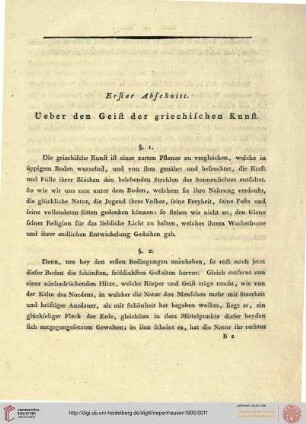 Erster Abschnitt: Ueber den Geist der griechischen Kunst