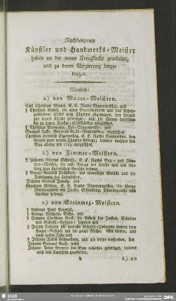 Nachgenannte Künstler und Handwerks-Meister haben an der neuen Kreuzkirche gearbeitet, und zu deren Verzierung beigetragen