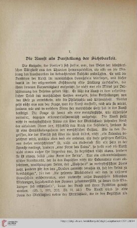 I. Die Kunst als Darstellung der Sichtbarkeit