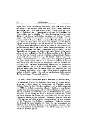 Geh. Sanitätsrat Dr. Emil Pfeiffer in Wiesbaden : [Mitteilungen]