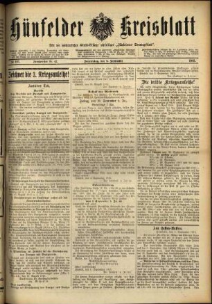 Ausgabe vom Donnerstag, den 09. September 1915.