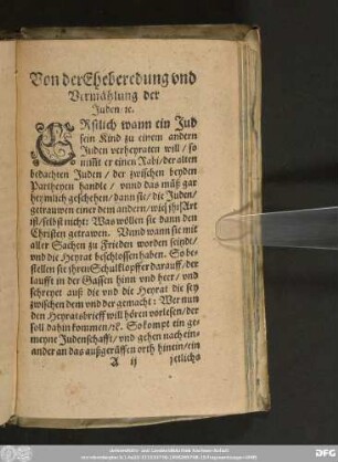 Von der Eheberedung vnd Vermählung der Juden/ [et]c.