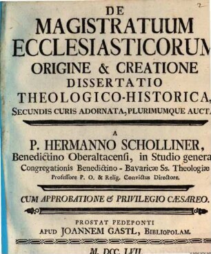 De Magistratuum Ecclesiasticorum Origine & Creatione Dissertatio Theologico-Historica