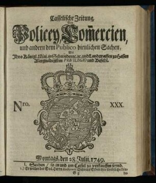 Nro. XXX, Montags, den 28. Julii 1749