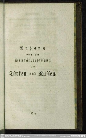 Anhang von der Militärverfassung der Türken und Russen