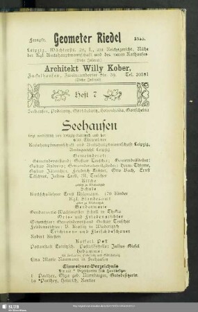 Heft 7. Seehausen, Podelwitz, Göbschelwitz, Hohenheida, Gottscheina