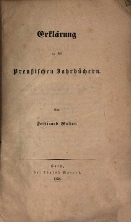 Erklärung zu den preußischen Jahrbüchern
