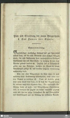 Plan und Einrichtung der neuen Bürgerschule