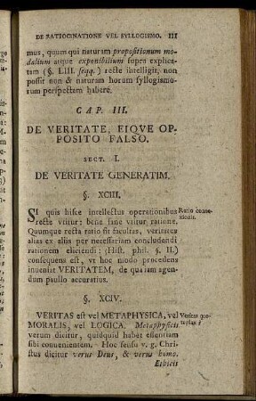 Cap. III. De Veritate, Eique Oppositio Falso.