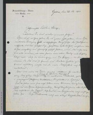 Brief von Marie Henkel an Helene Lange