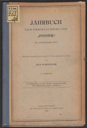 Jahrbuch der Freimaurerloge Pionier in Pressburg, 2. 1900
