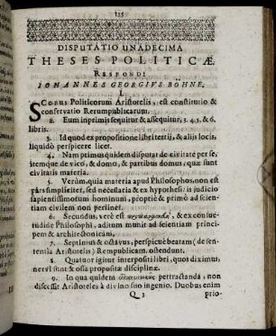 Disputatio Unadecima Theses Politicæ.