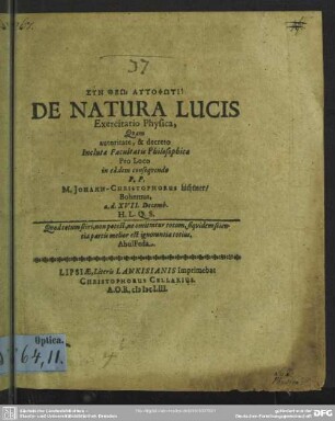 De Natura Lucis Exercitatio Physica