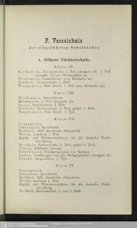F. Verzeichnis der eingeführten Schulbücher