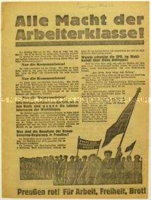 Flugblatt der KPD gegen SPD und NSDAP und Aufruf zur preußischen Landtagswahl 1932