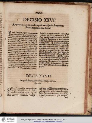 Decis. XXVII. De prohibitis nonnullis Monopoliorum statutis.