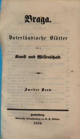 Braga : vaterländische Blätter für Kunst und Wissenschaft. 2. 1839