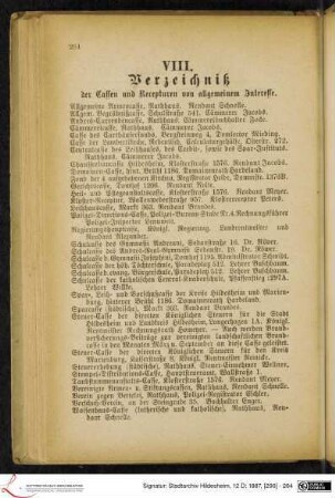 VIII. Verzeichniß der Cassen und Recepturen von allgemeinem Interesse.