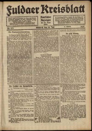 Ausgabe vom Mittwoch, den 30. Juli 1919.