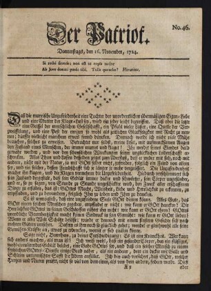 No. 46. Donnerstags, den 16. November, 1724