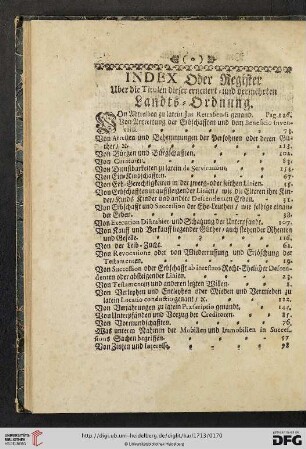 Index oder Register über die Titulen dieser erneuert und vermehrten Landts-Ordnung