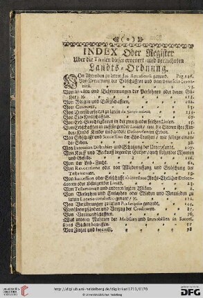Index oder Register über die Titulen dieser erneuert und vermehrten Landts-Ordnung