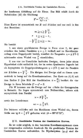 § 11. Geodätische Torsion der Cassinischen Kurven.