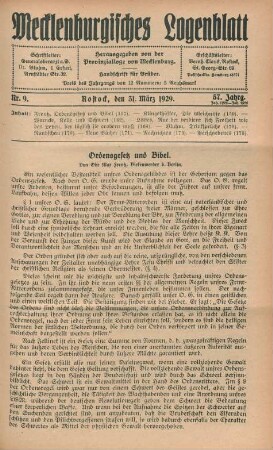 Nr. 9. Rostock, den 31. März 1929.
