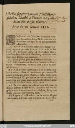Libellus supplex Domino Feldt Mareschalco, Comiti à Flemming, ab Exercitu Regio oblatus : Ravæ die 6ta Januarii 1616