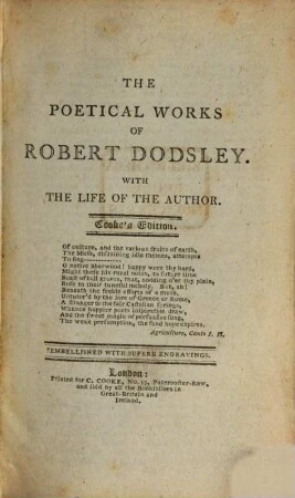 The poetical works of Robert Dodsley : with the life of the author : embellished with superb engravings