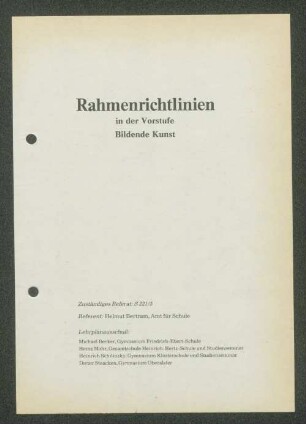 Rahmenrichtlinien in der Vorstufe Bildende Kunst