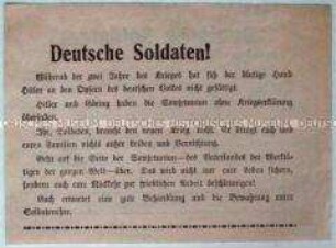 Handzettel des NKFD für die Soldaten an der Ostfront mit der Aufforderung, auf die Seite der Roten Armee überzulaufen