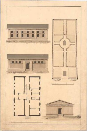 Voit, Johann Michael; Landhaus in einem Park - Lageplan, Grundriss, Ansichten