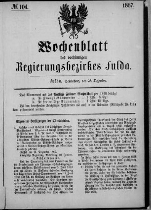 Nr. 104, Ausgabe vom 28. Dezember 1867