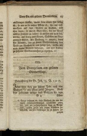 XXX. Vom Evangelium am grünen Donnerstage