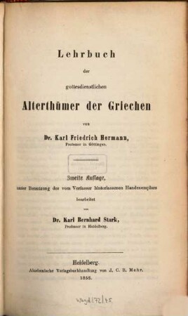 Lehrbuch der griechischen Antiquitäten : in 4 Bänden, 2. Lehrbuch der gottesdienstlichen Alterthümer der Griechen