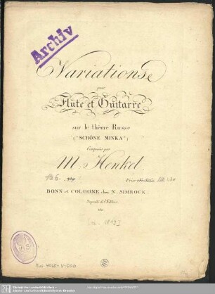 Variations pour Flûte & Guitarre sur le thème Russe "Schöne Minka" : No. 9. [hs. geä. in: No. 6.]