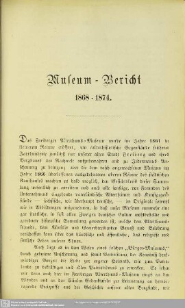 Museums-Bericht 1868-1874