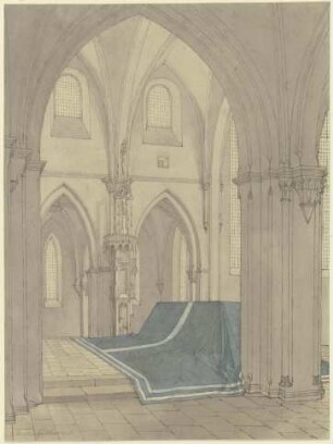 Blick in den Altarraum der 1889 abgegangenen Kirche des Klaraklosters in Heilbronn