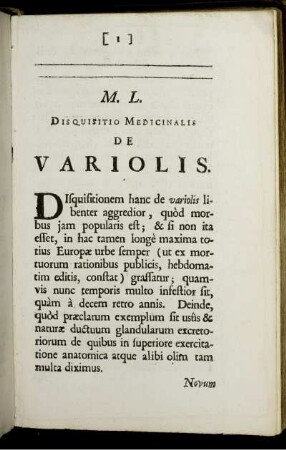 M. L. Disquisitio Medicinalis De Variolis