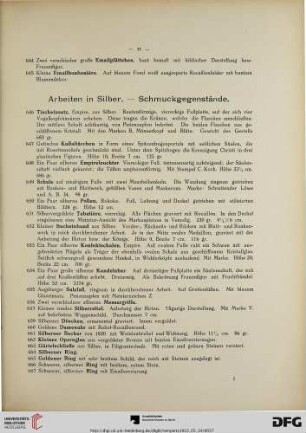 Arbeiten in Silber – Schmuckgegenstände (Nr. 646-729)