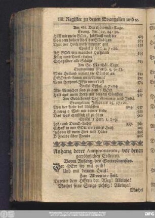 Anhang derer Antiphonarum, vor denen gewöhnlichen Collecten.